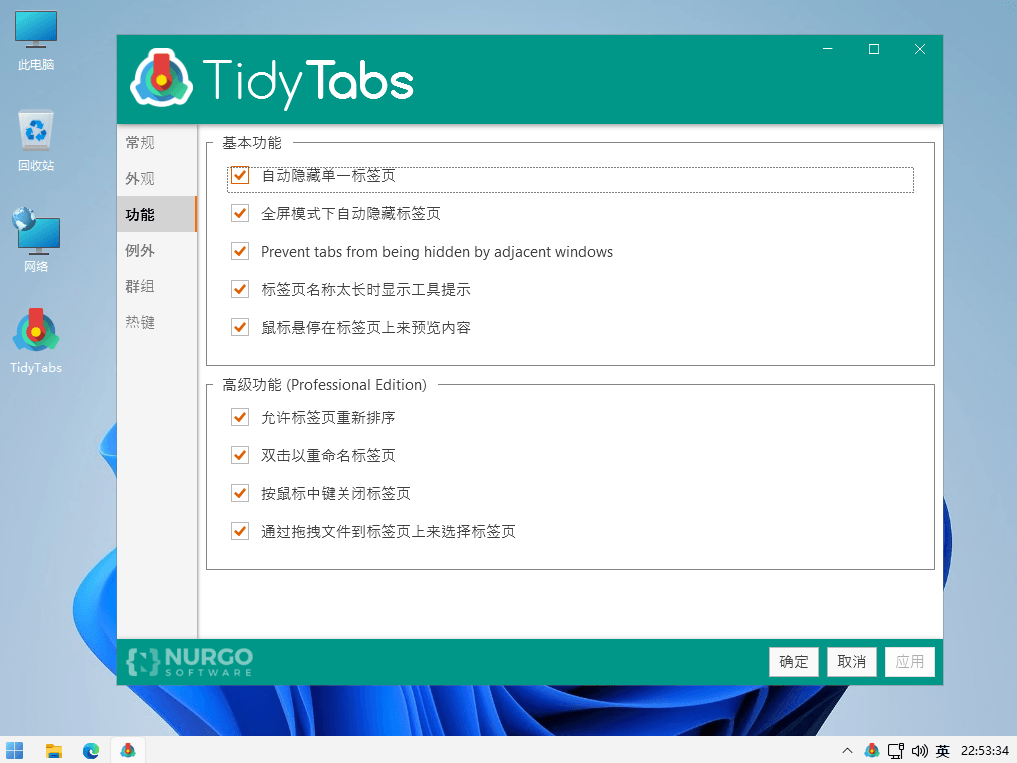 TidyTabs Pro v1.20.0 桌面多窗口标签页面合并管理软件